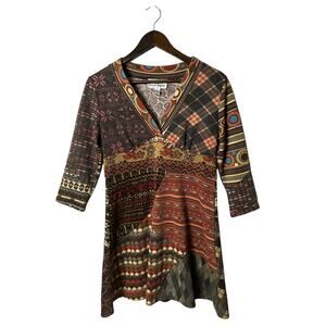 Sacred Threads sz medium womens fit flare boho‎ mixed print dress